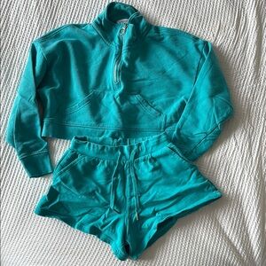 WeWoreWhat Teal Cropped Pullover and Shorts Set